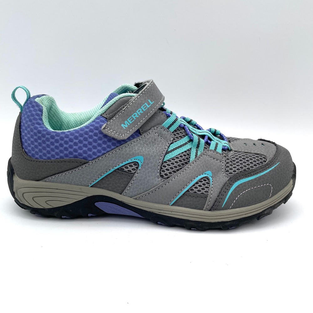 Merrell Hiking Sneakers Kids Size 5M Grey Purple Aqua MY57111 Excellent